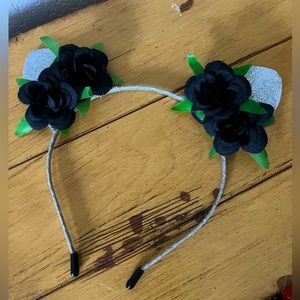 NWOT Silver Black Floral Cat Ears Headband Costume Accessory